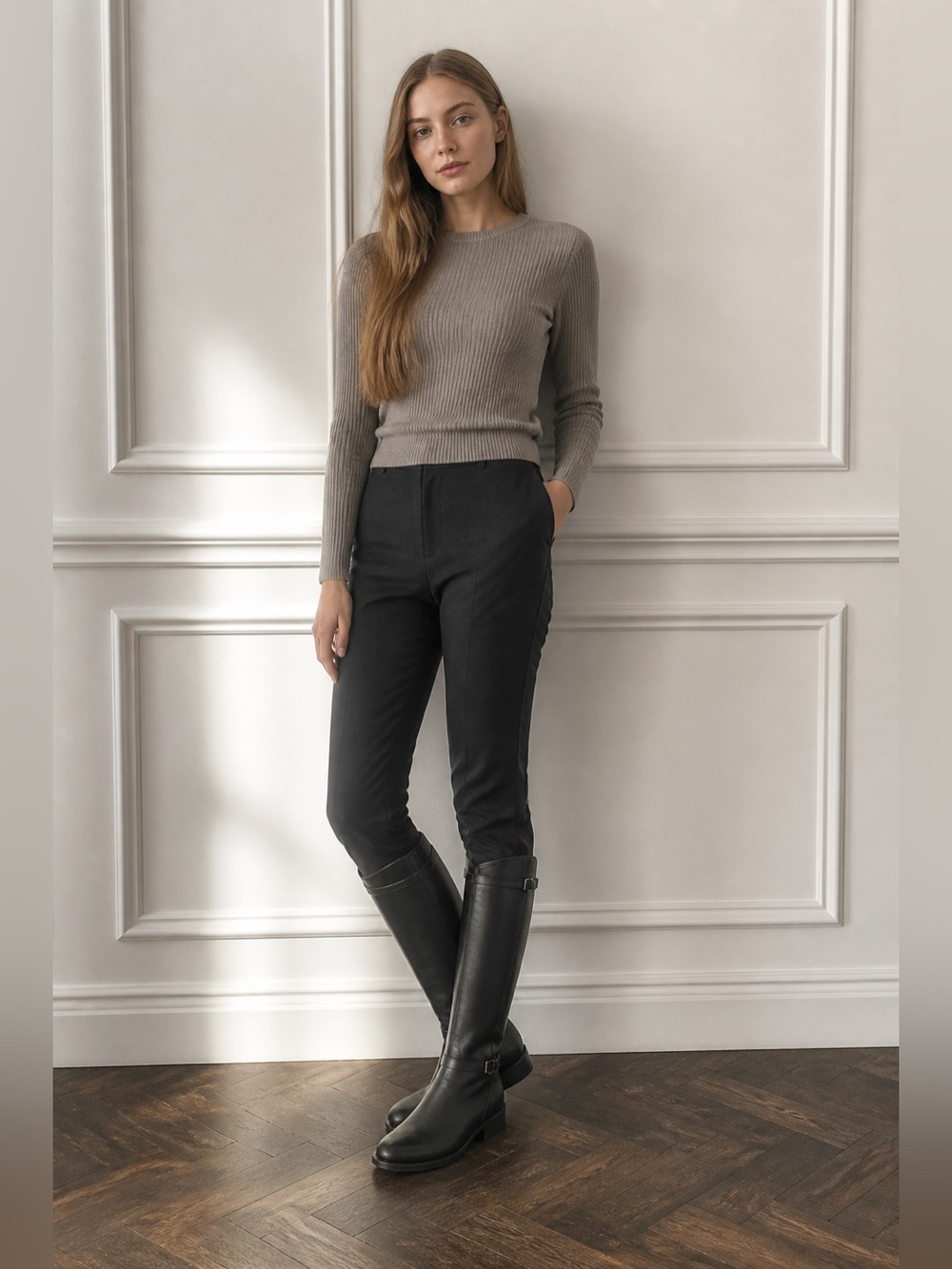 Candess Black Knee-High Riding Boots